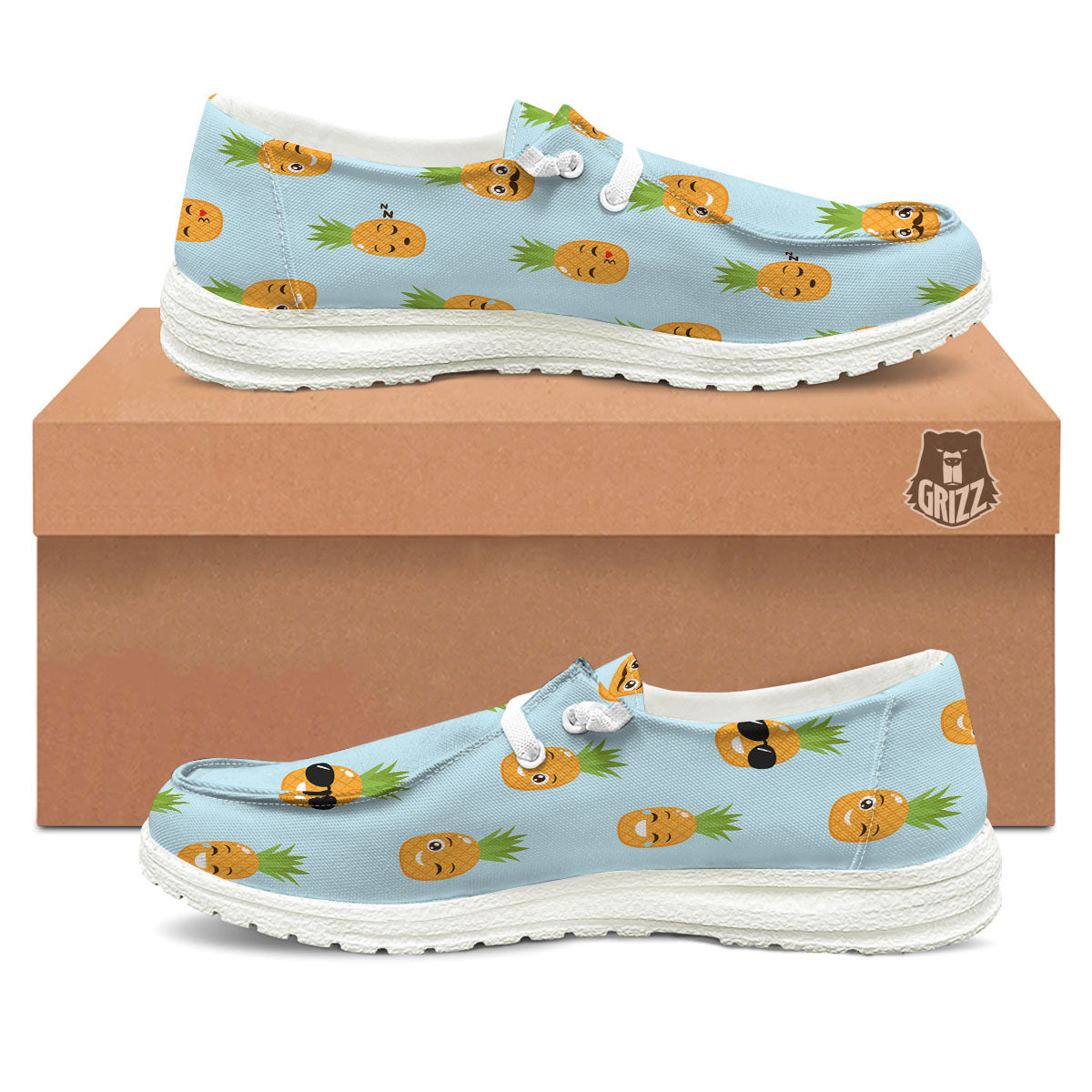 Emoji Pineapple Print Pattern White Loafers-grizzshop