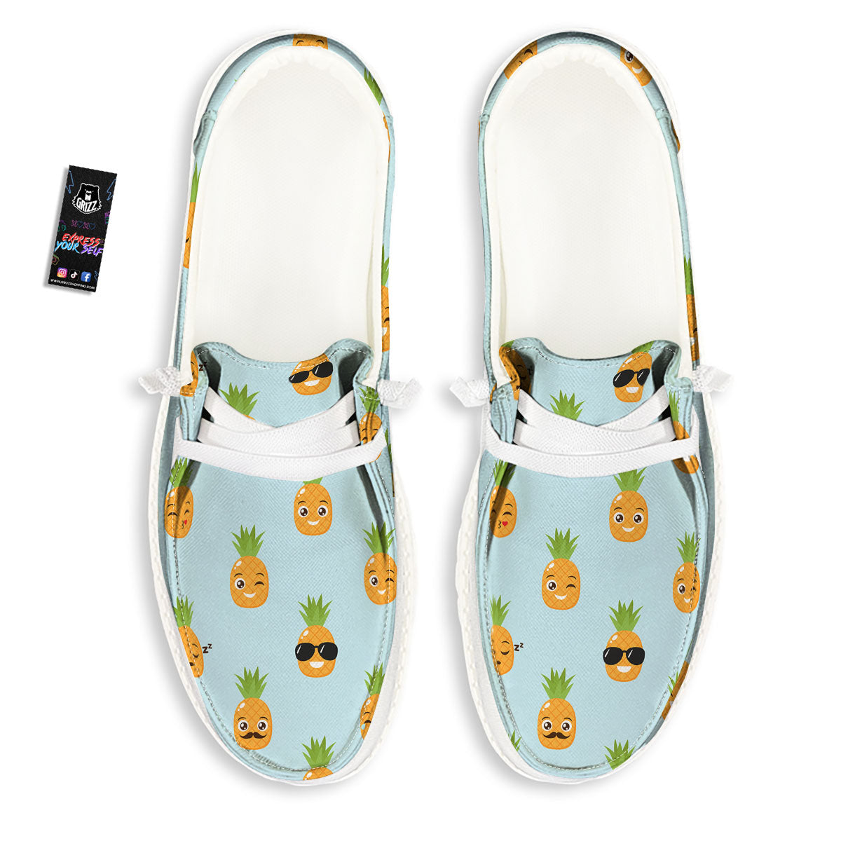 Emoji Pineapple Print Pattern White Loafers-grizzshop