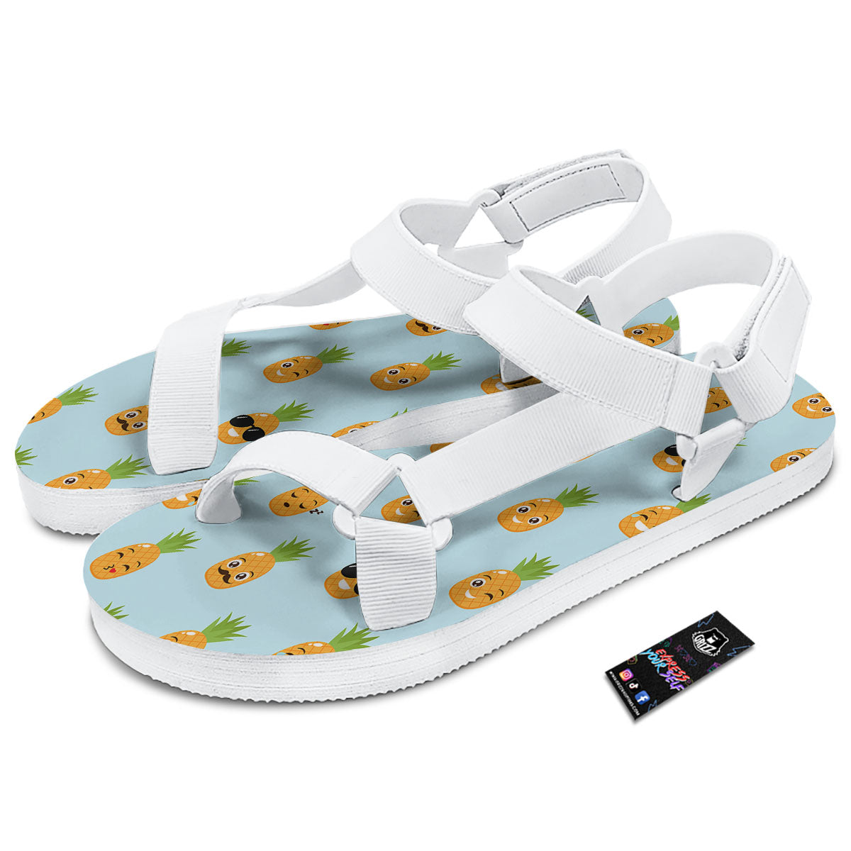 Emoji Pineapple Print Pattern White Open Toe Sandals-grizzshop