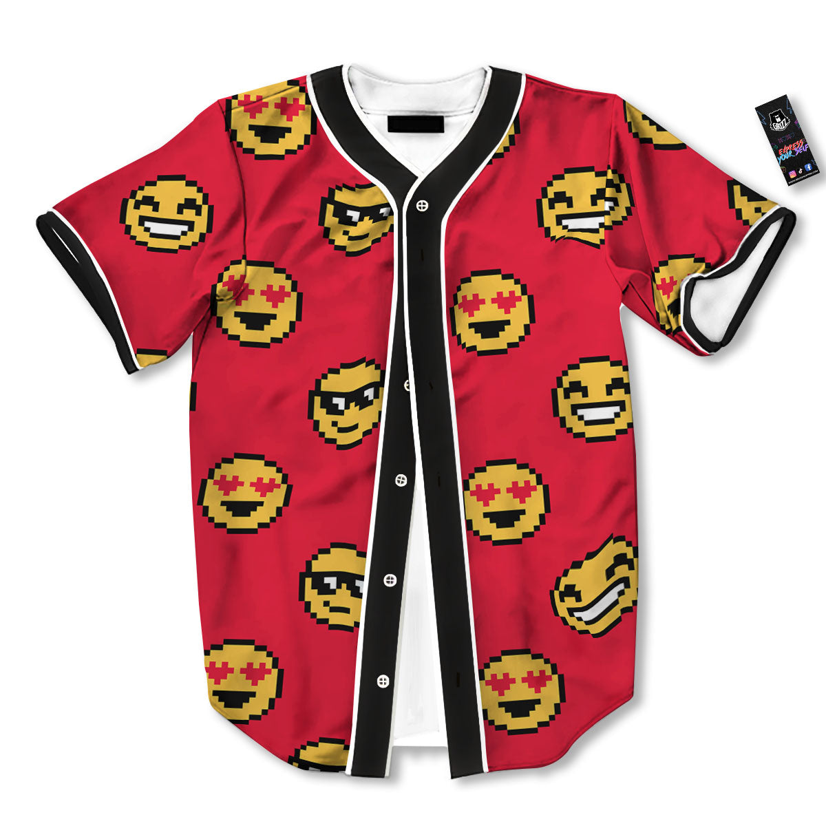 Emoji Pixel Print Pattern Baseball Jersey-grizzshop
