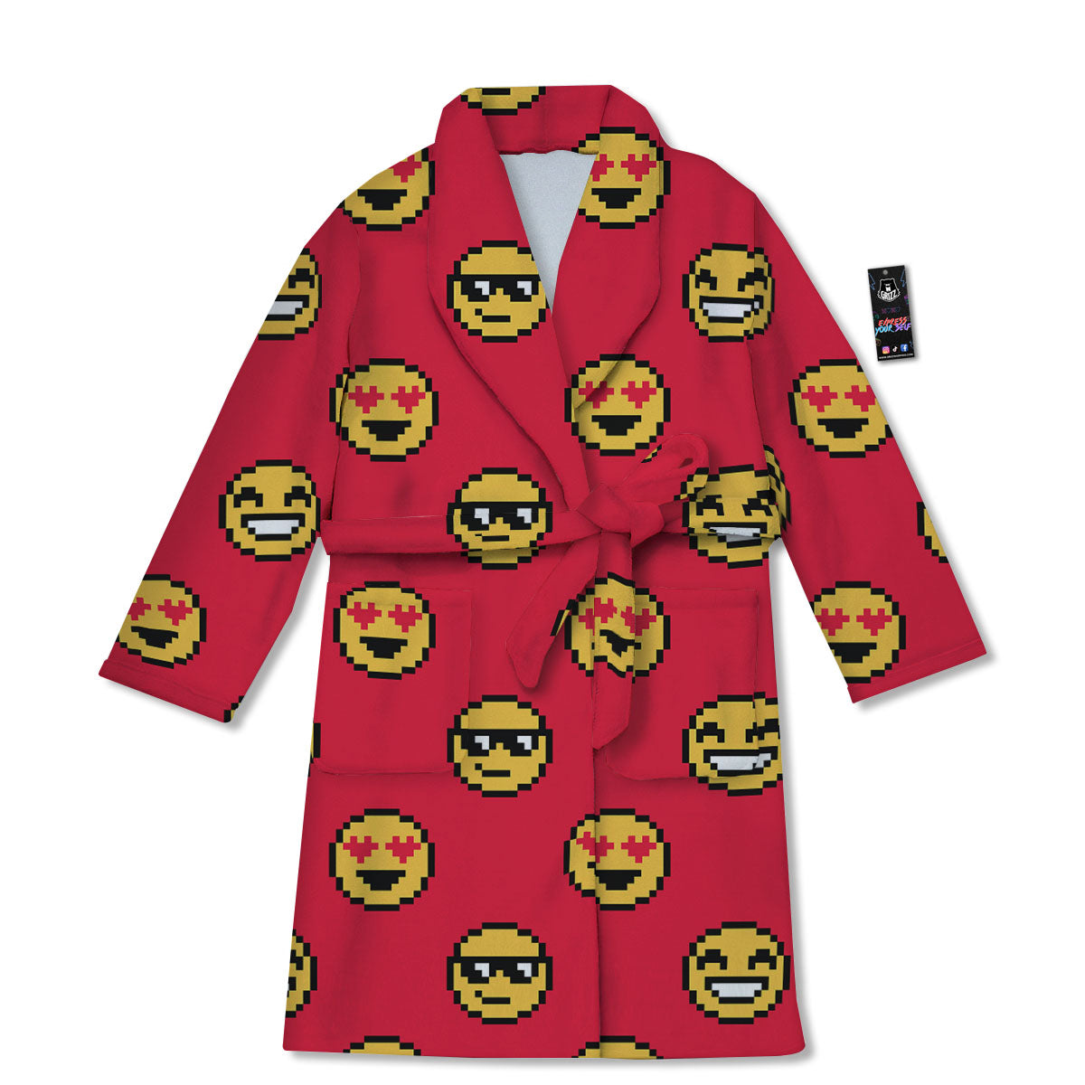 Emoji Pixel Print Pattern Bathrobe-grizzshop