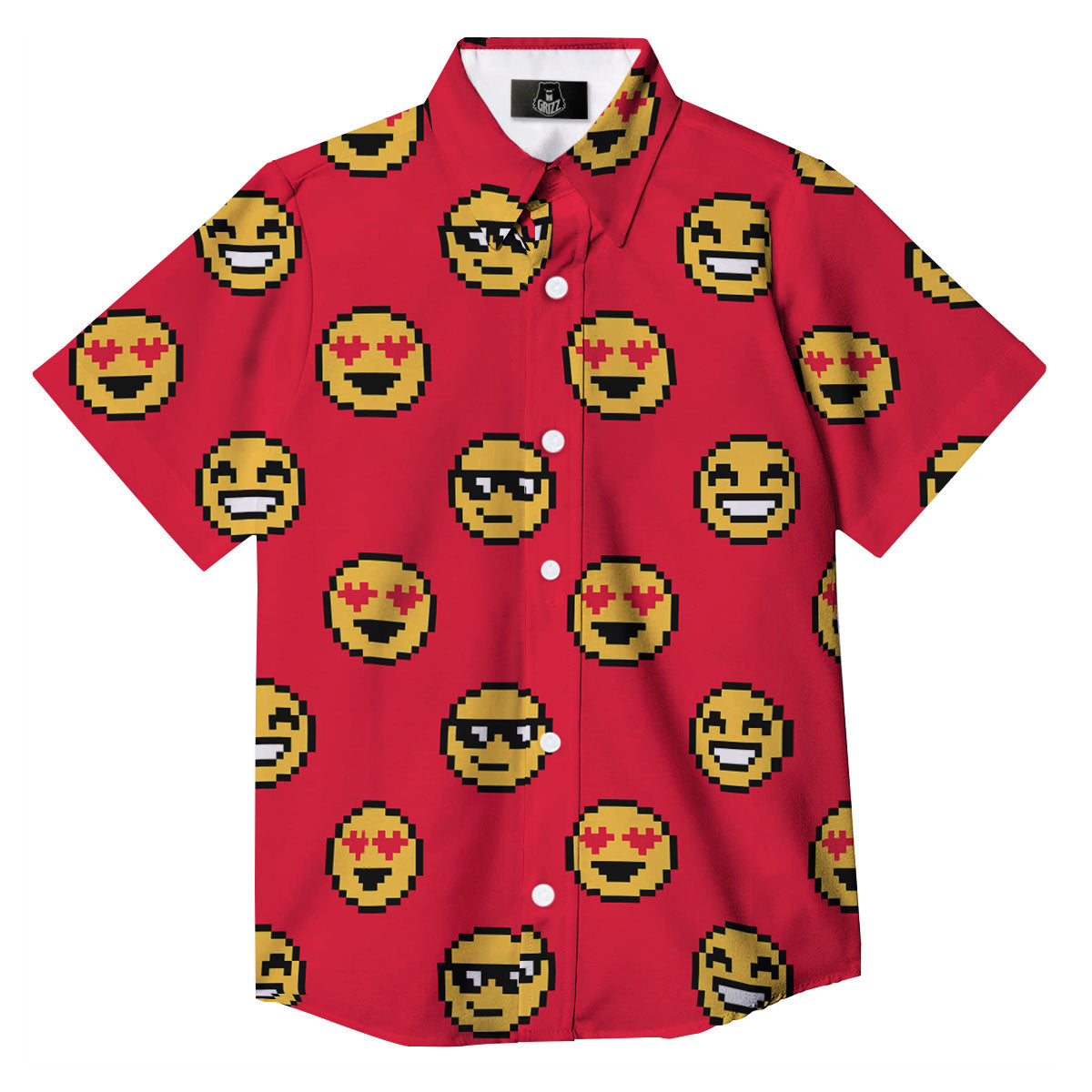 Emoji Pixel Print Pattern Button Up Shirt-grizzshop