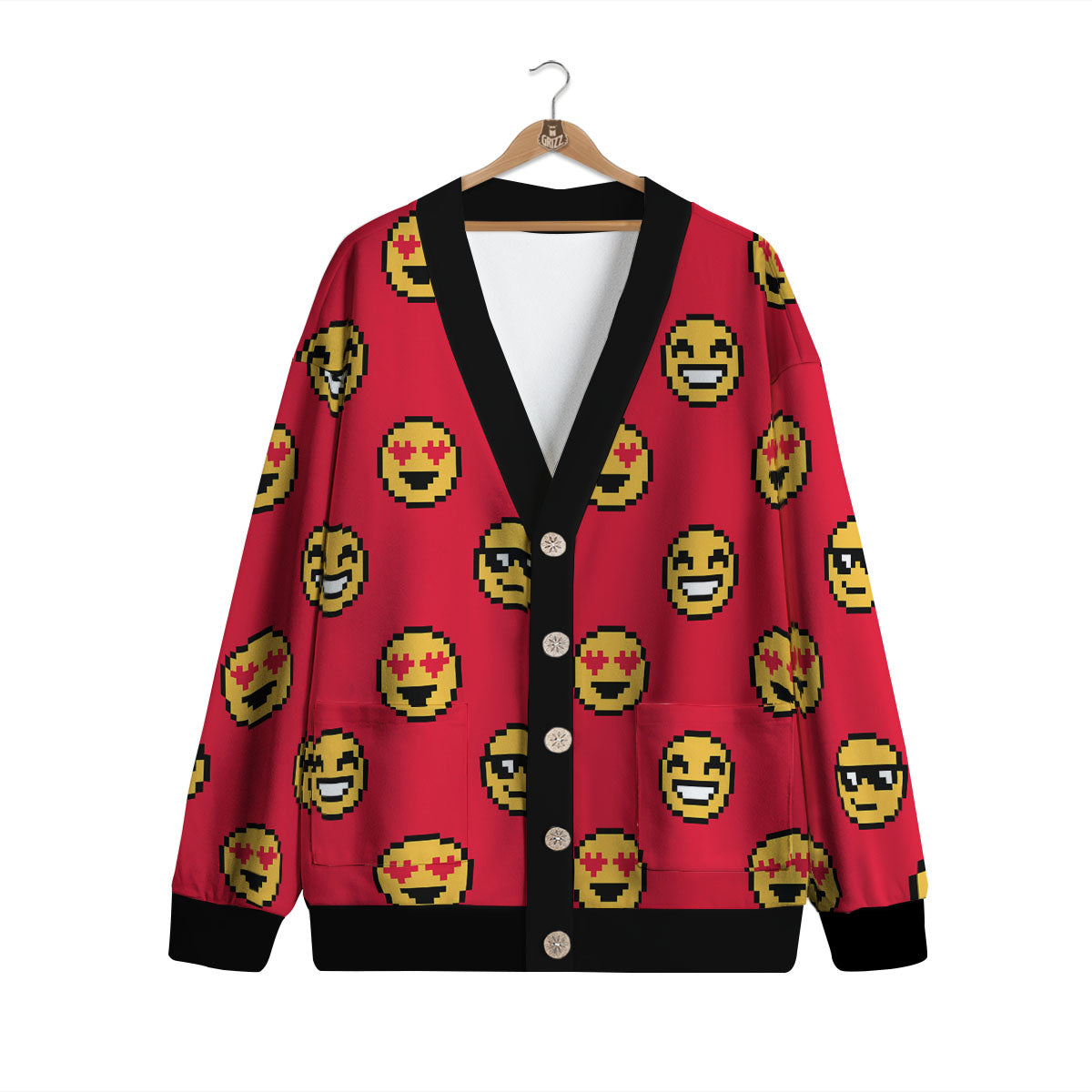 Emoji Pixel Print Pattern Cardigan-grizzshop