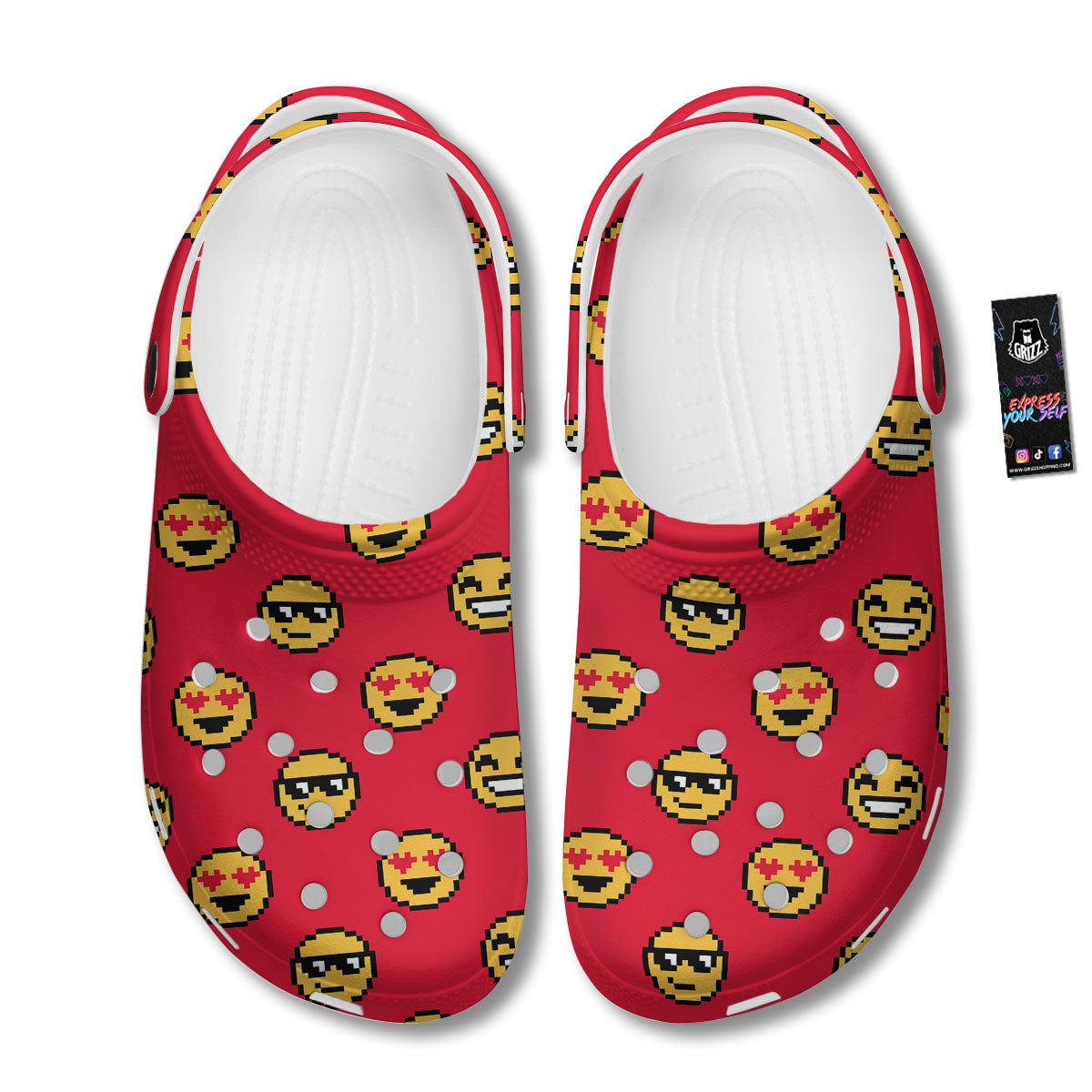 Emoji Pixel Print Pattern Clog-grizzshop