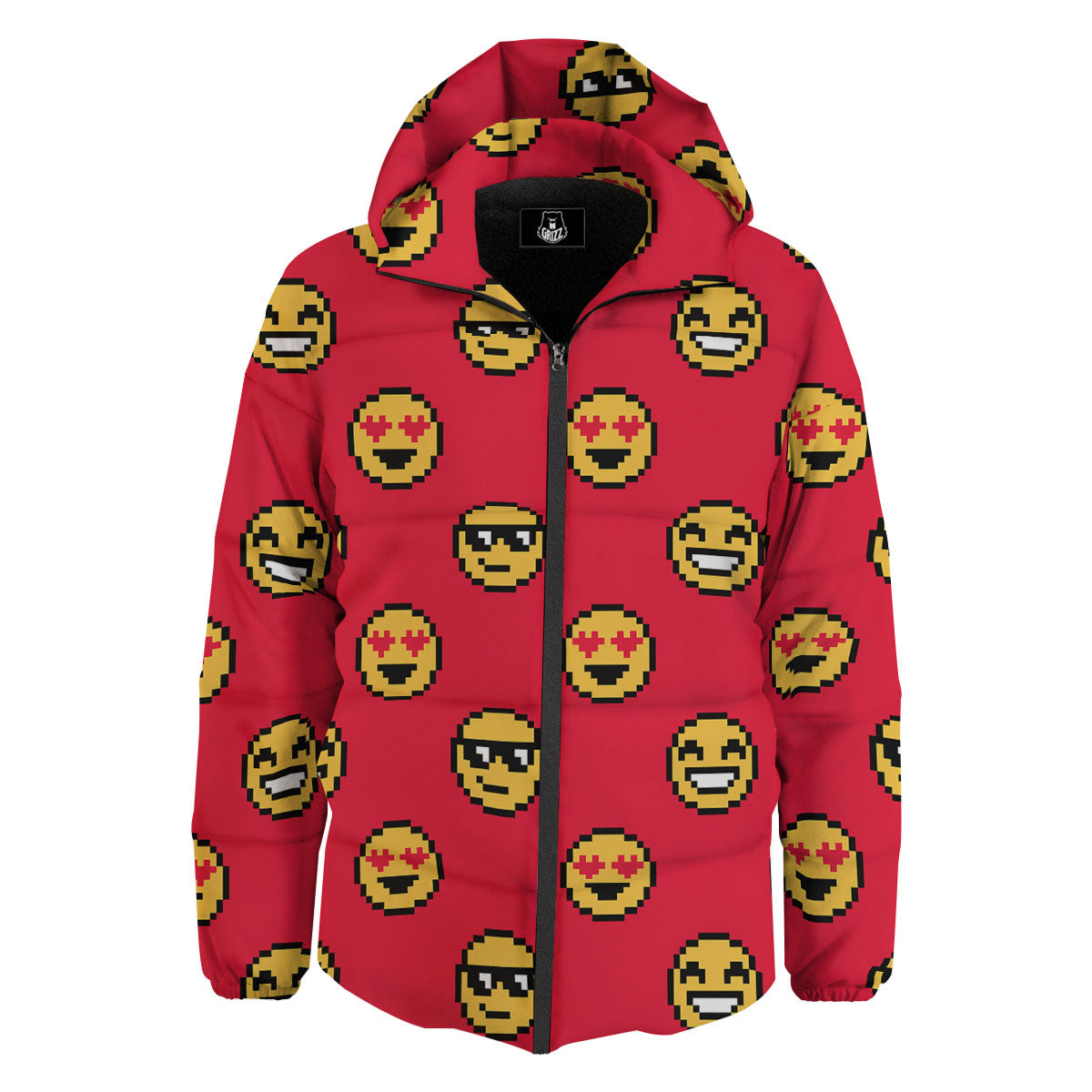 Emoji Pixel Print Pattern Down Jacket-grizzshop