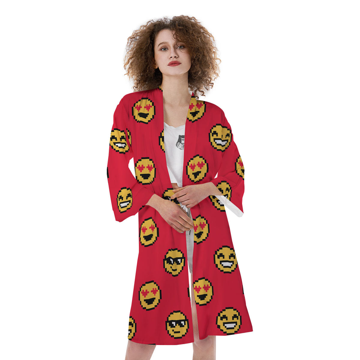Emoji Pixel Print Pattern Kimono-grizzshop