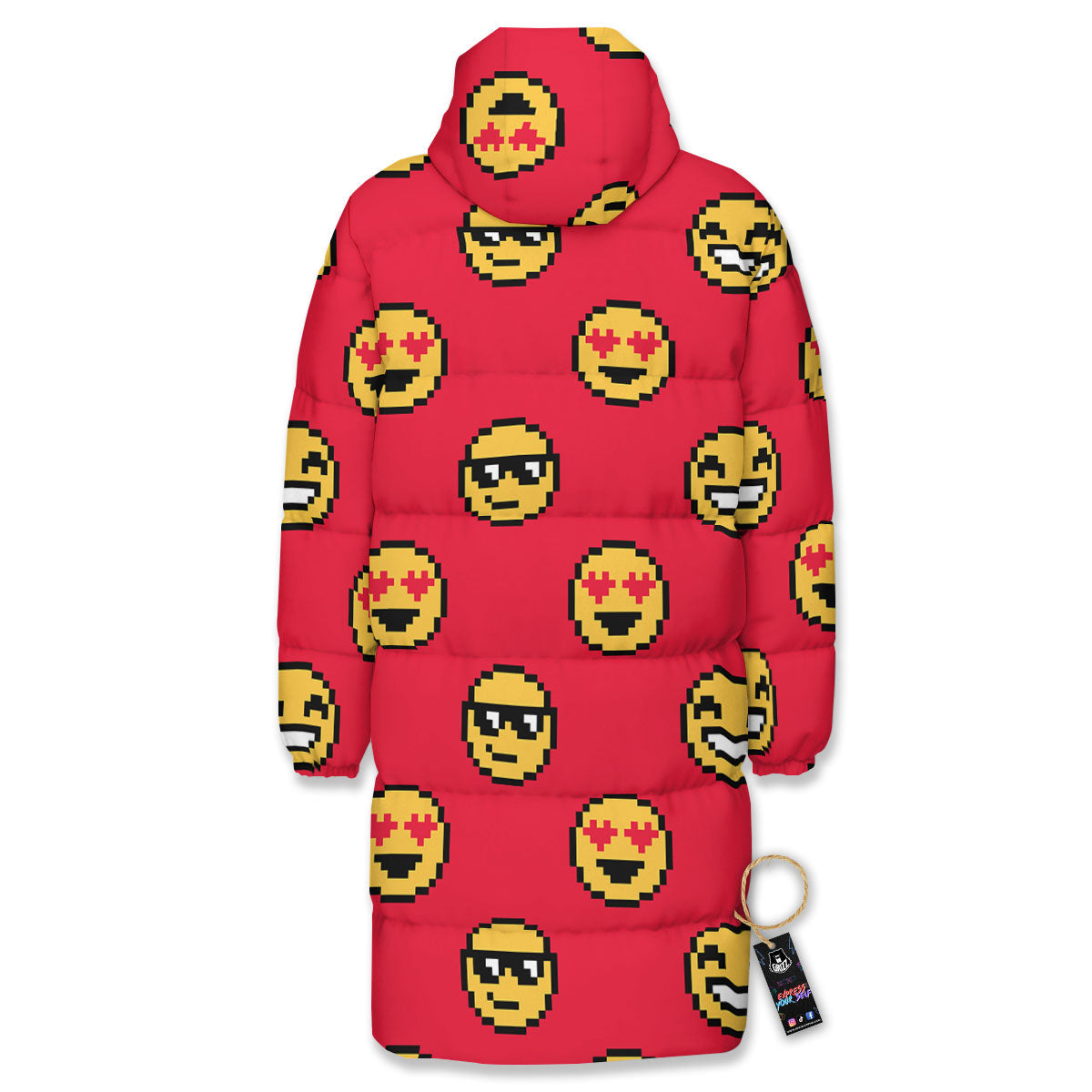 Emoji Pixel Print Pattern Long Down Jacket-grizzshop