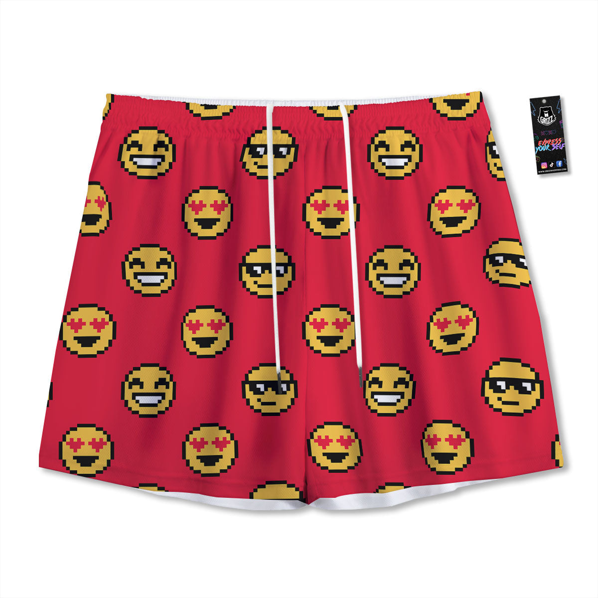 Emoji Pixel Print Pattern Mesh Shorts