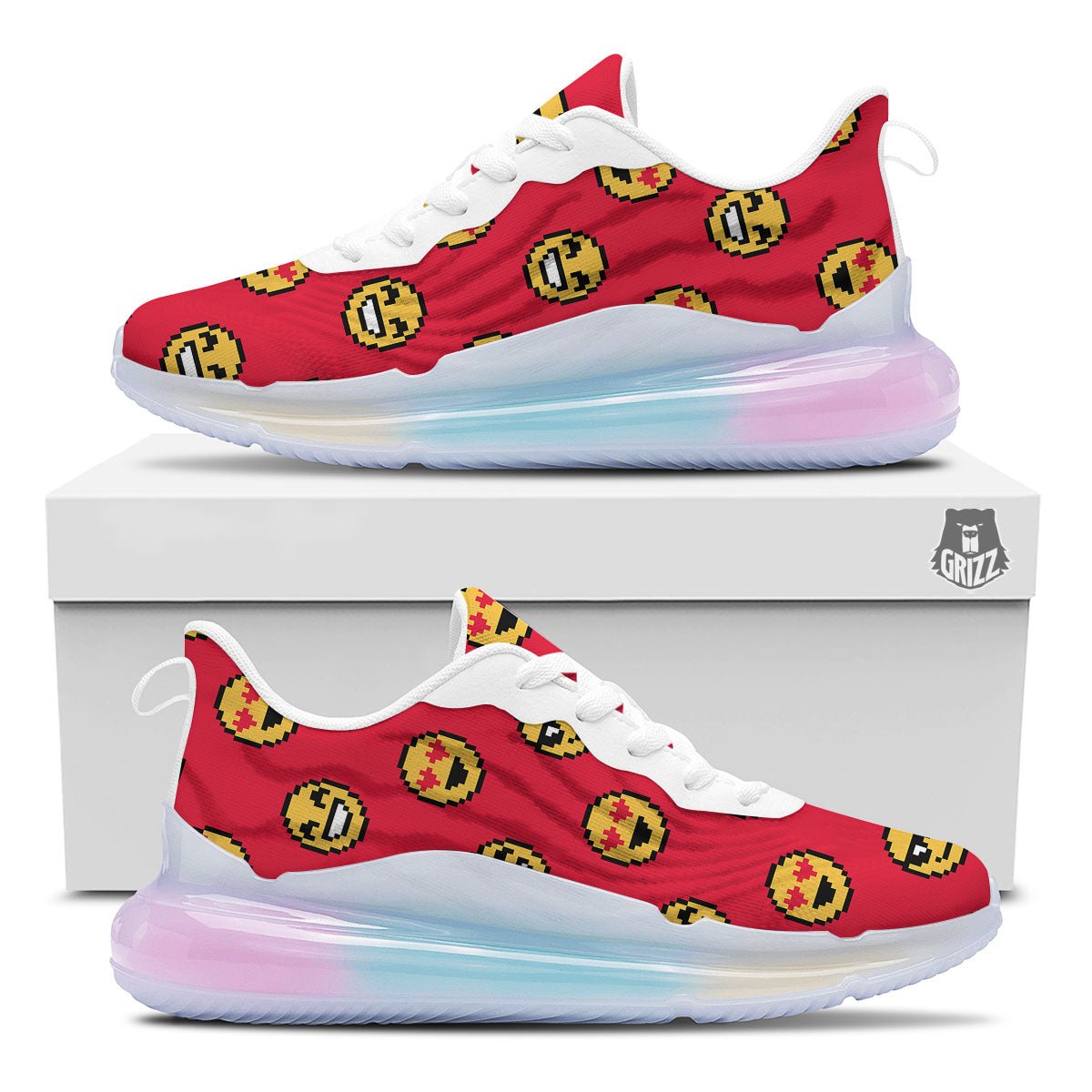 Emoji Pixel Print Pattern Running Sneakers-grizzshop