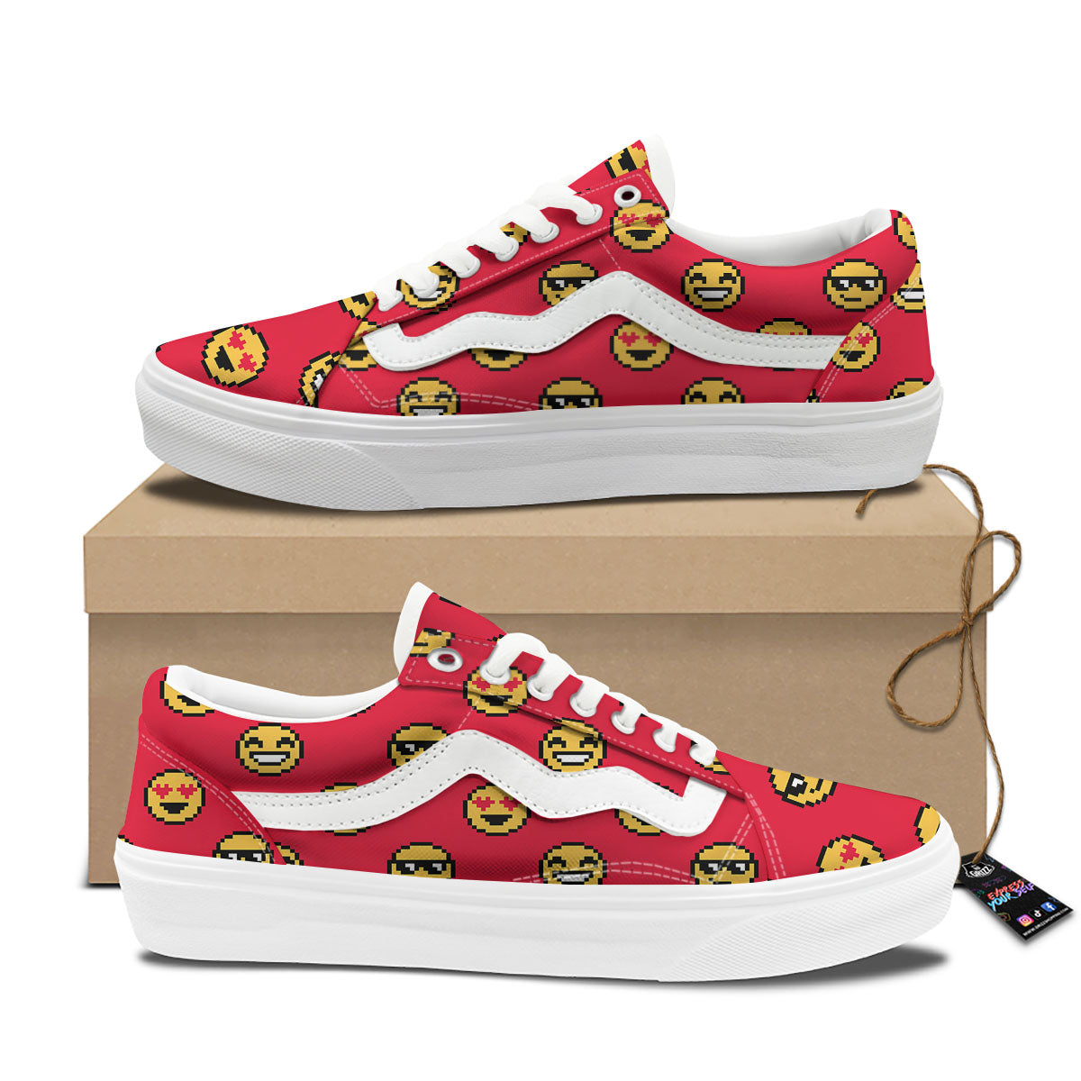Emoji Pixel Print Pattern Skate Shoes-grizzshop