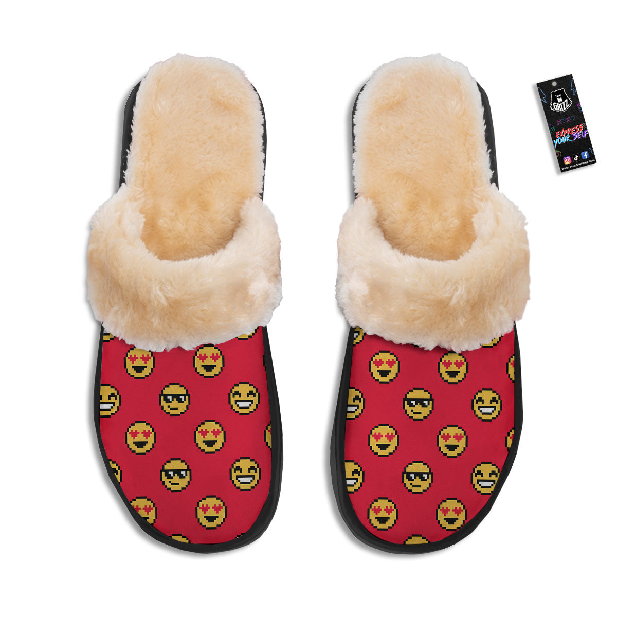 Emoji Pixel Print Pattern Slippers-grizzshop