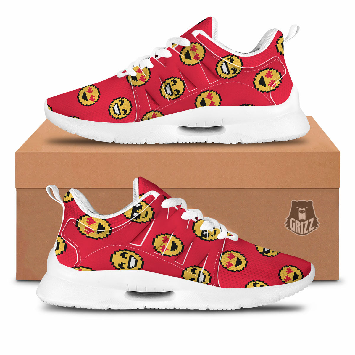 Emoji Pixel Print Pattern Tennis Shoes-grizzshop