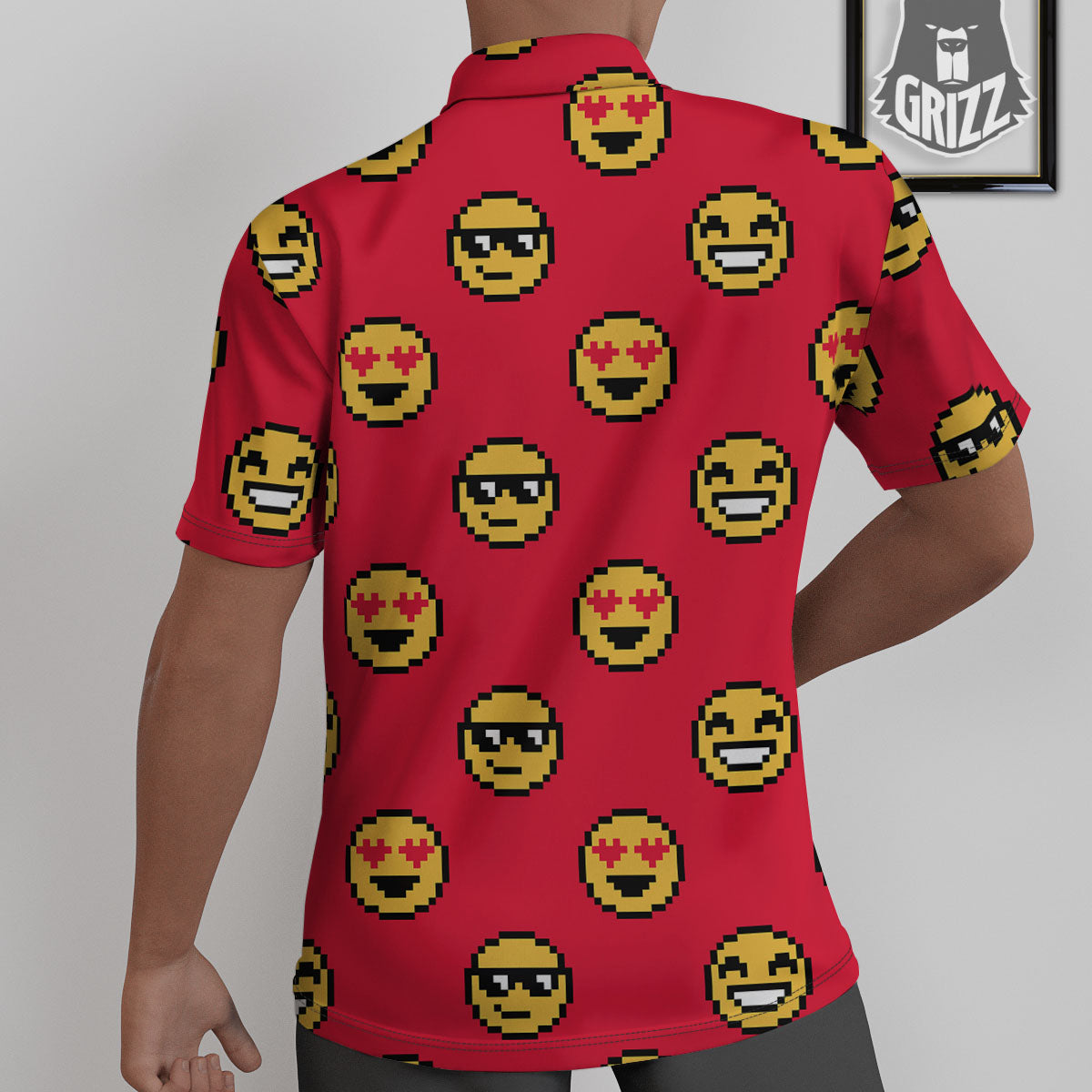 Emoji Pixel Print Pattern Untucked Shirts-grizzshop