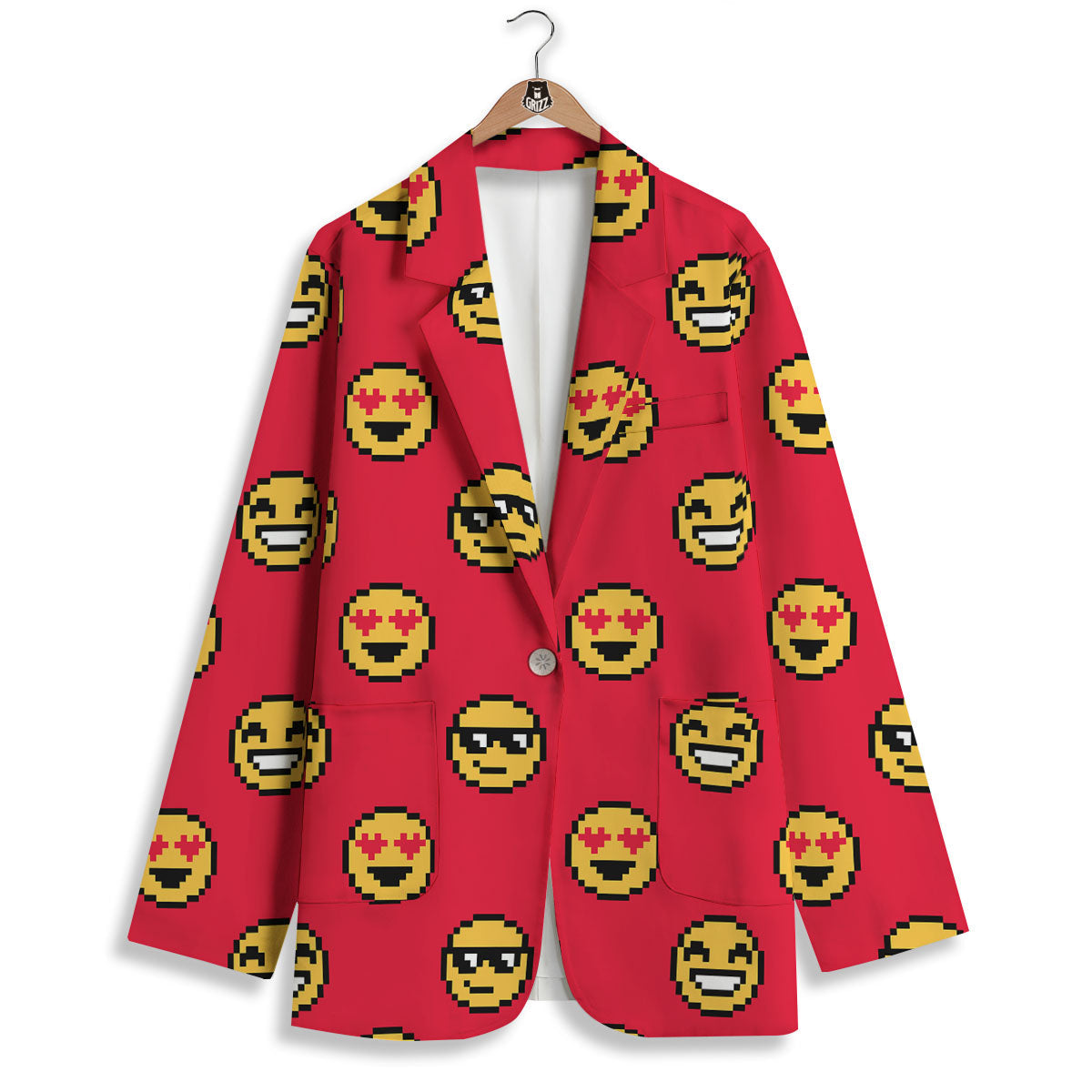 Emoji Pixel Print Pattern Women's Blazer-grizzshop