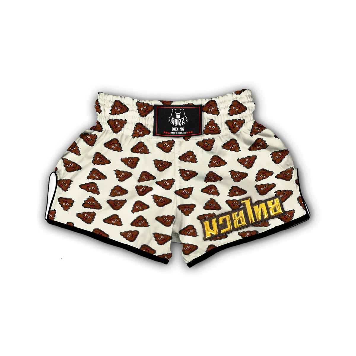 Emoji Poop Pattern Print Muay Thai Boxing Shorts-grizzshop