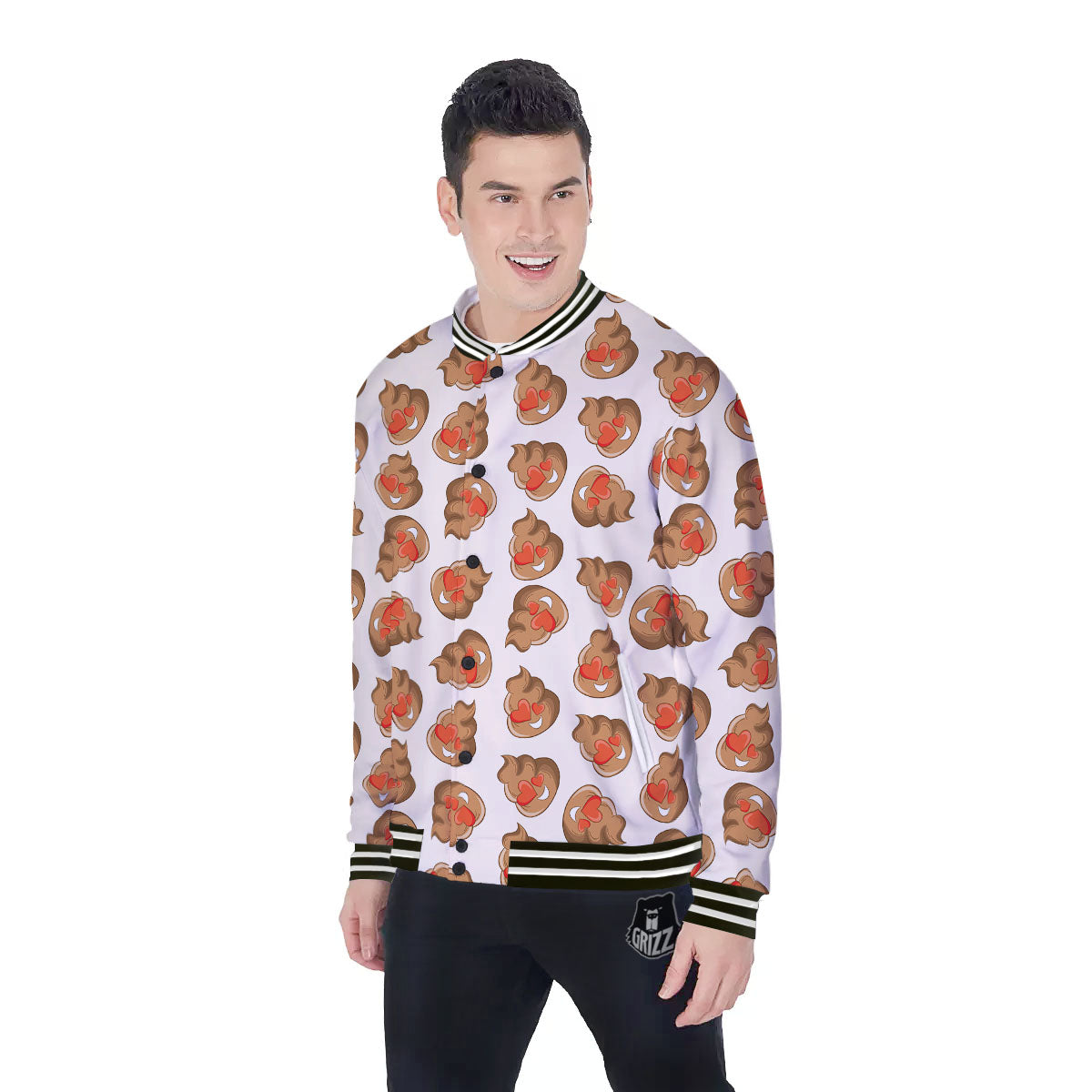 Emoji Poop Print Pattern Baseball Jacket-grizzshop