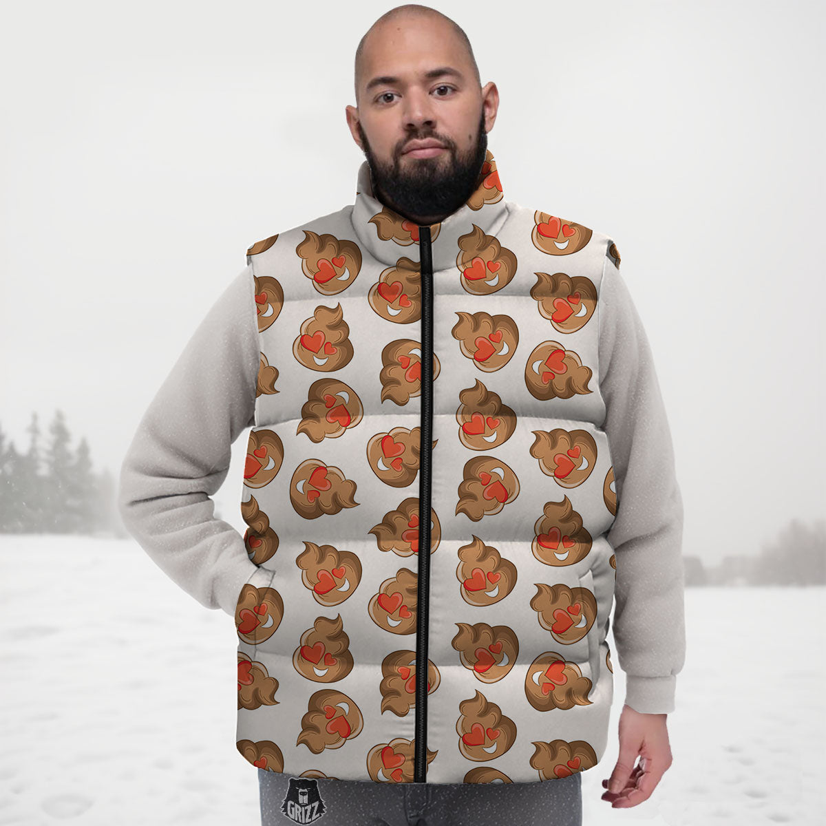 Emoji Poop Print Pattern Down Vest