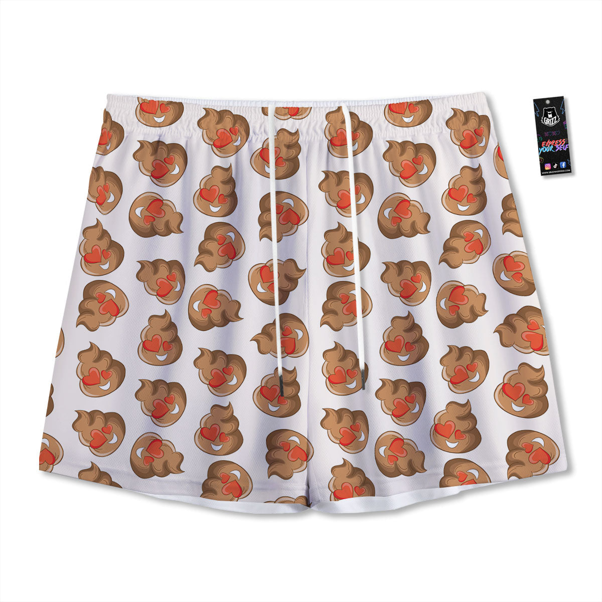 Emoji Poop Print Pattern Mesh Shorts
