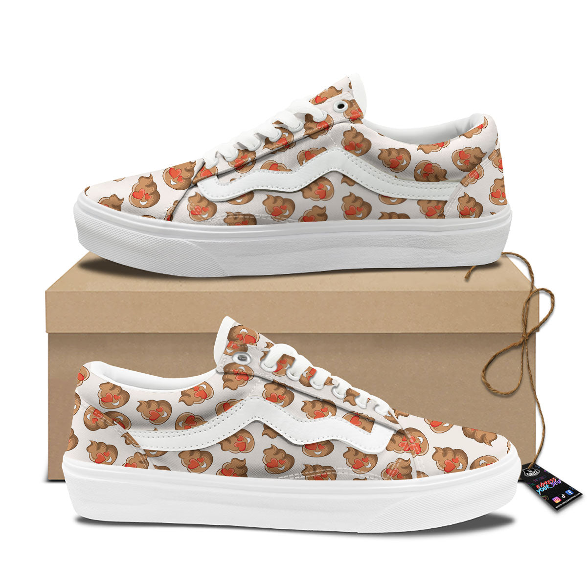 Emoji Poop Print Pattern Skate Shoes-grizzshop