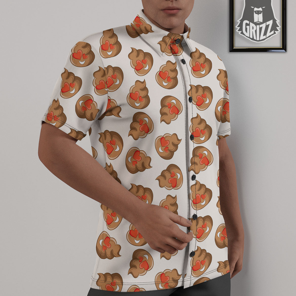 Emoji Poop Print Pattern Untucked Shirts-grizzshop