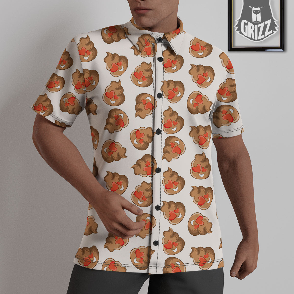 Emoji Poop Print Pattern Untucked Shirts-grizzshop
