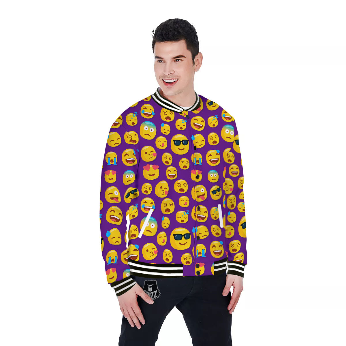 Emoji Purple Print Pattern Baseball Jacket-grizzshop