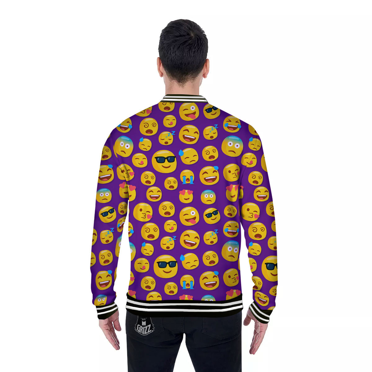 Emoji Purple Print Pattern Baseball Jacket-grizzshop