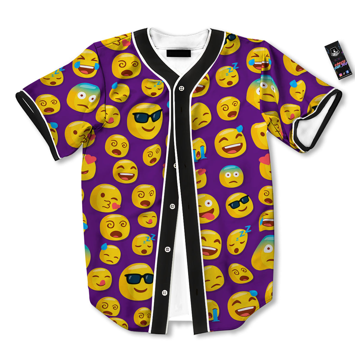 Emoji Purple Print Pattern Baseball Jersey-grizzshop