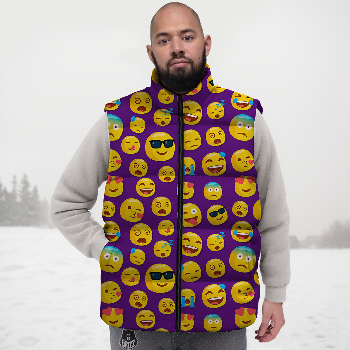 Emoji Purple Print Pattern Down Vest