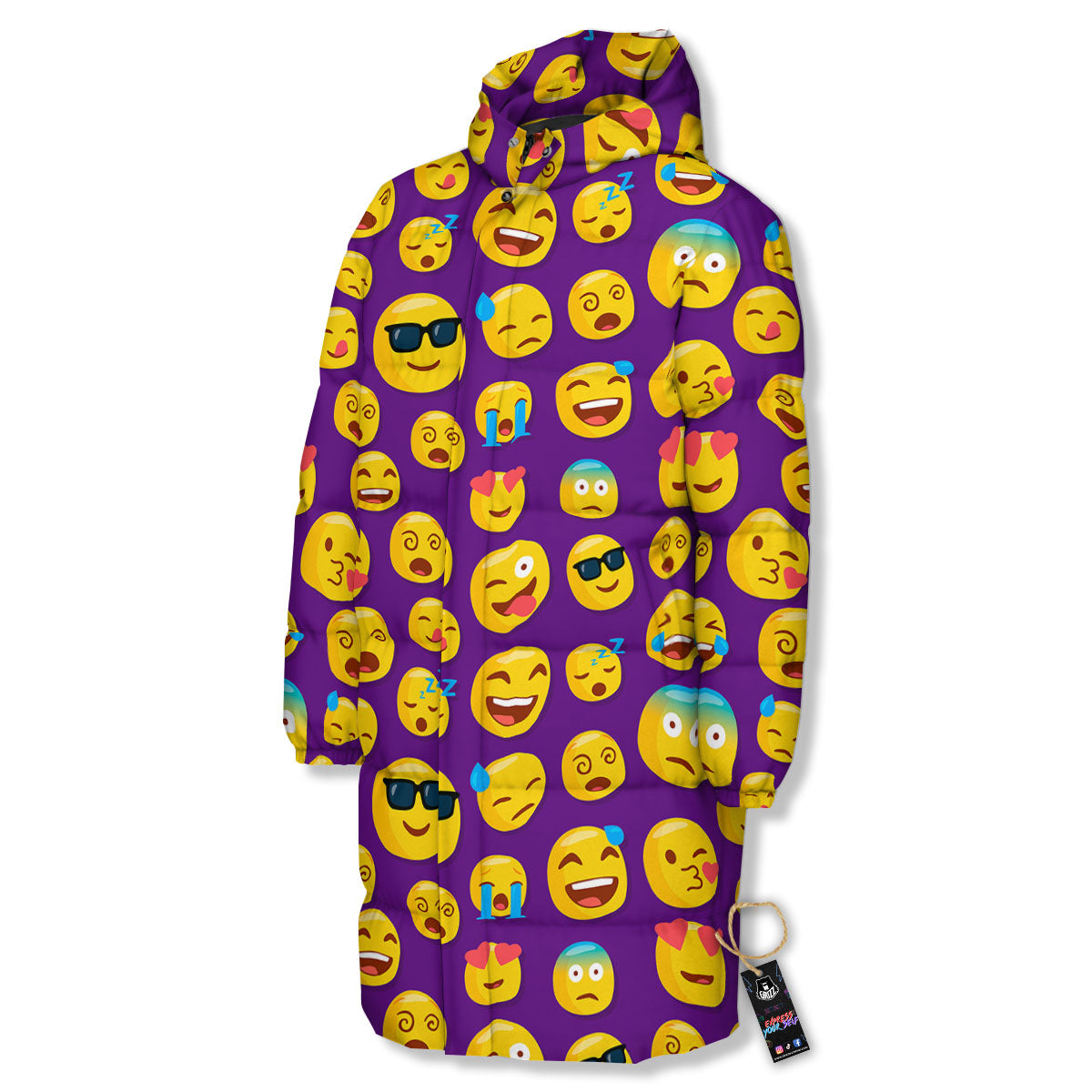 Emoji Purple Print Pattern Long Down Jacket-grizzshop