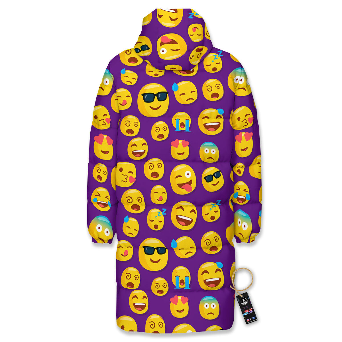 Emoji Purple Print Pattern Long Down Jacket-grizzshop