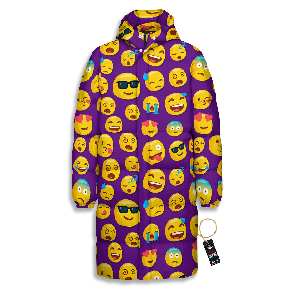 Emoji Purple Print Pattern Long Down Jacket-grizzshop