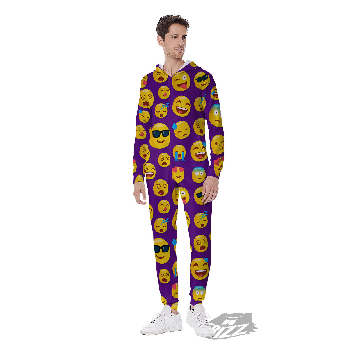Emoji Purple Print Pattern Men's Jumpsuit-grizzshop