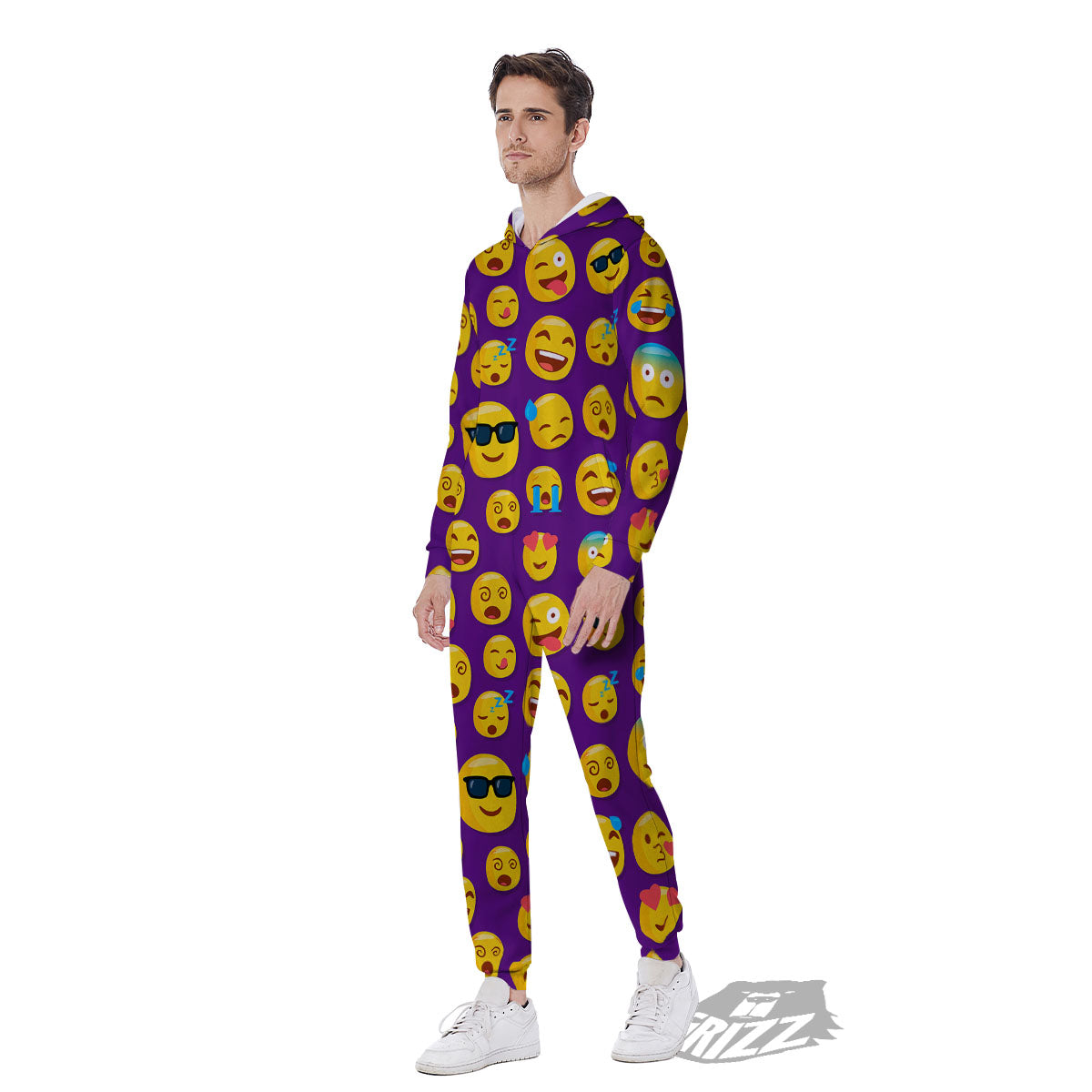Emoji Purple Print Pattern Men's Jumpsuit-grizzshop