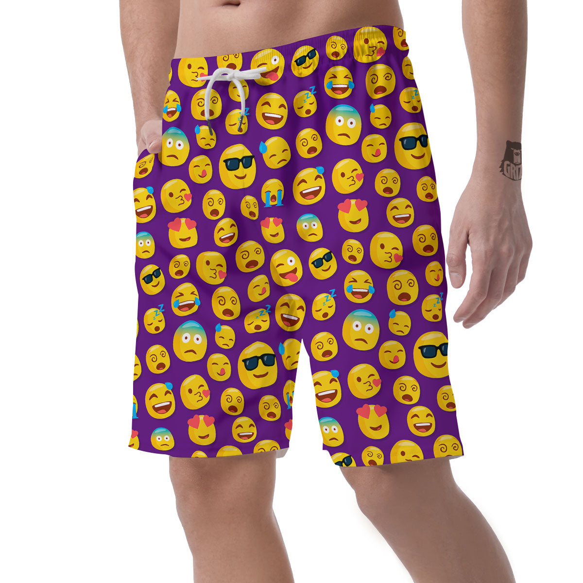 Emoji Purple Print Pattern Men's Shorts-grizzshop