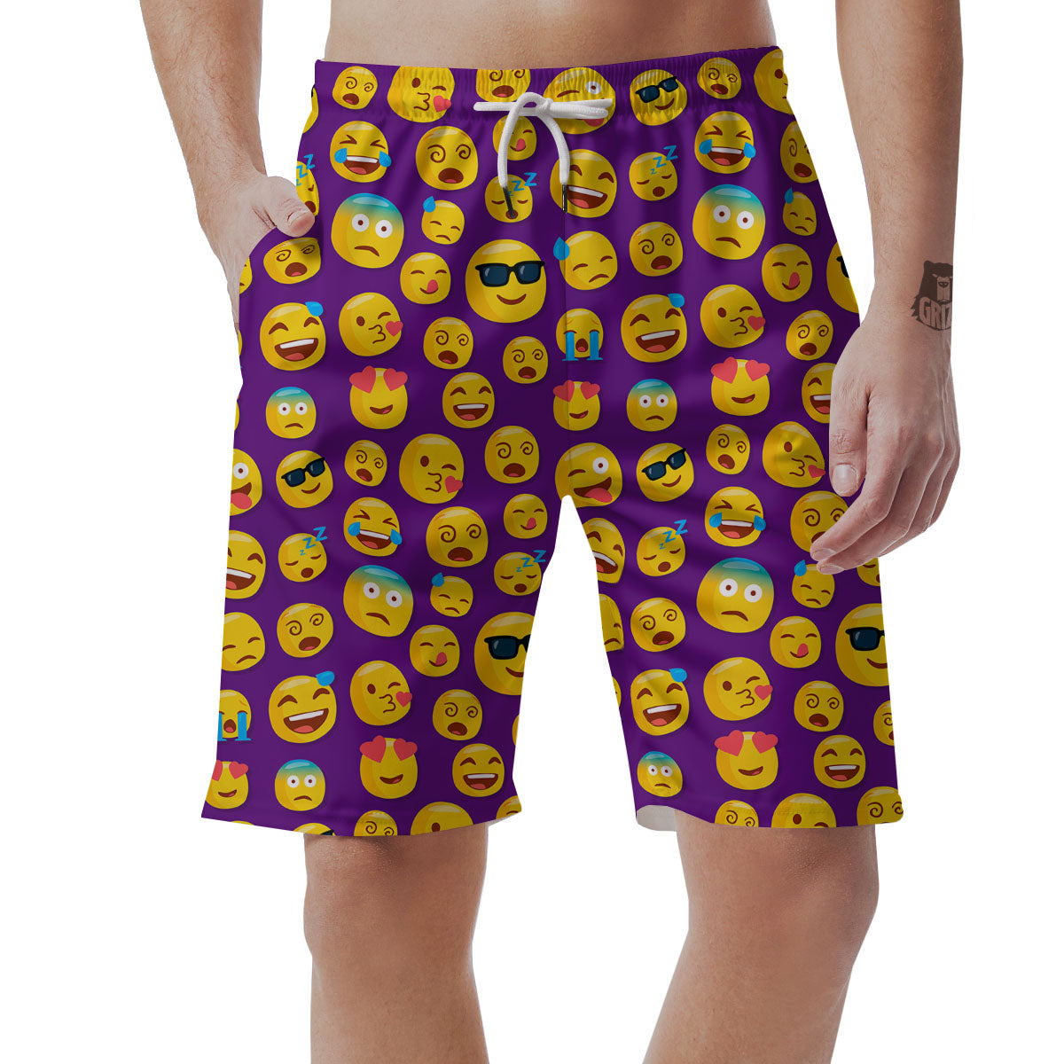 Emoji Purple Print Pattern Men's Shorts-grizzshop