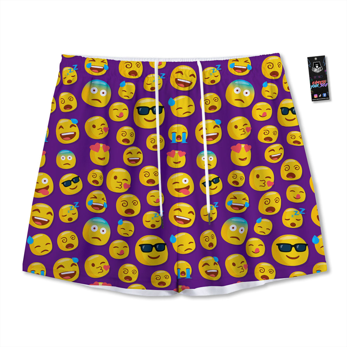 Emoji Purple Print Pattern Mesh Shorts