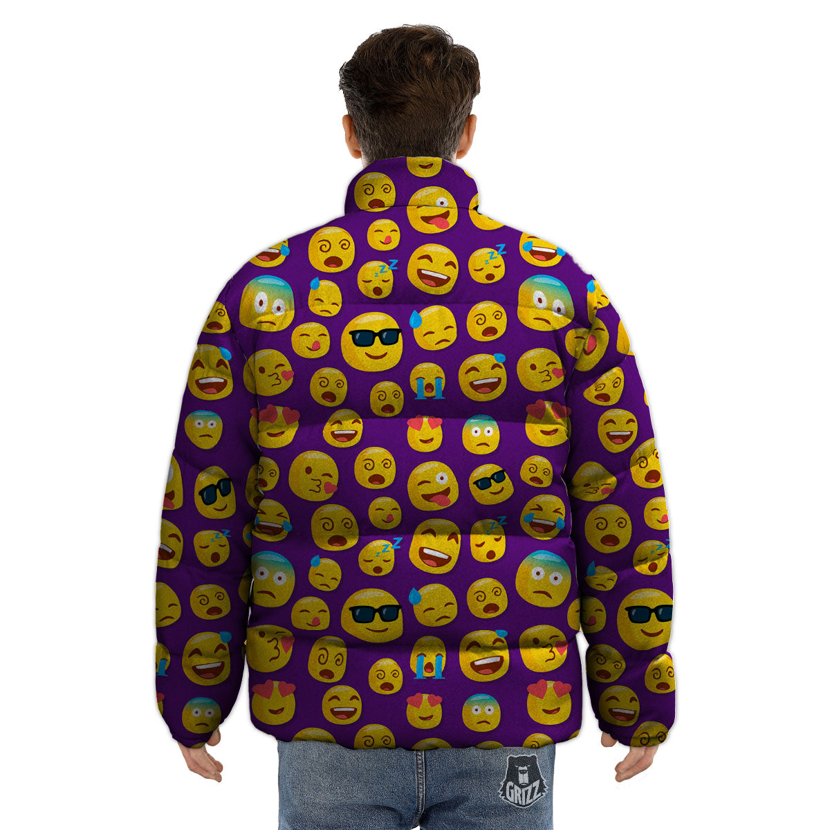 Emoji Purple Print Pattern Puffer Jacket-grizzshop