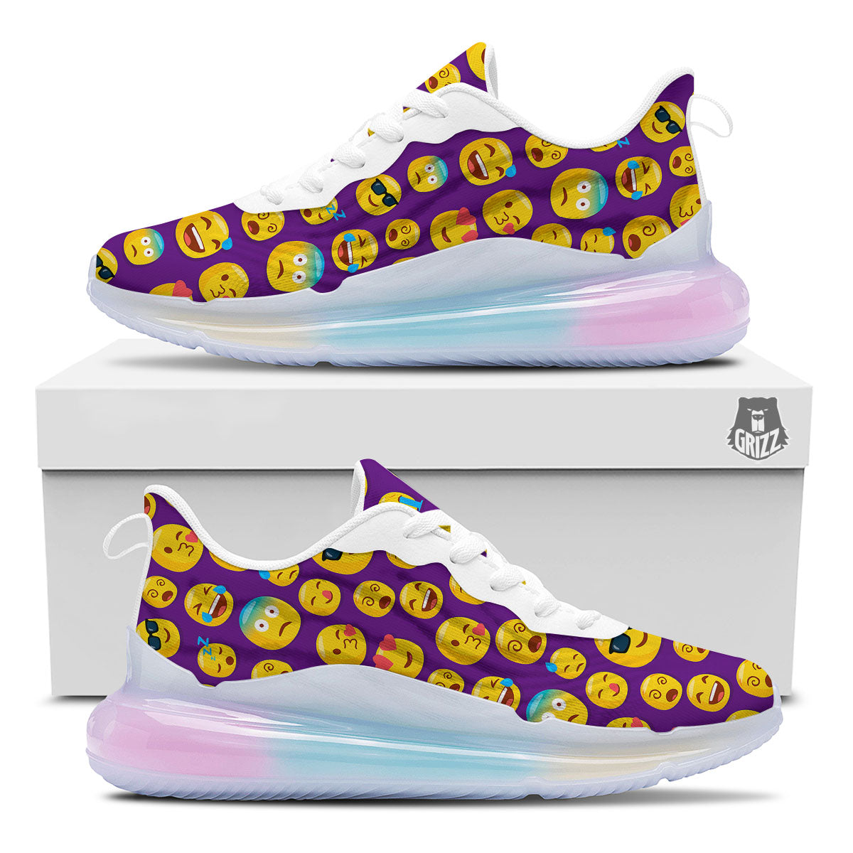 Emoji Purple Print Pattern Running Sneakers-grizzshop
