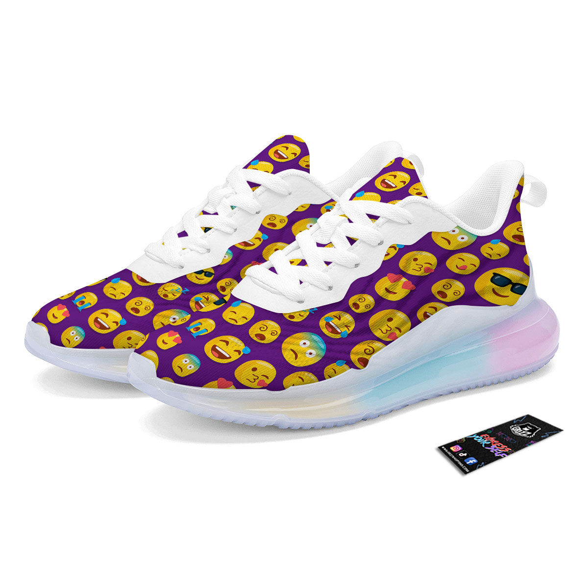 Emoji Purple Print Pattern Running Sneakers-grizzshop