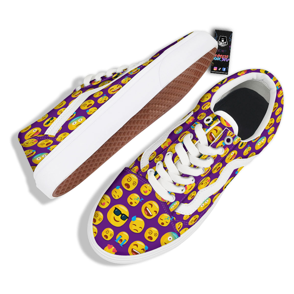 Emoji Purple Print Pattern Skate Shoes-grizzshop