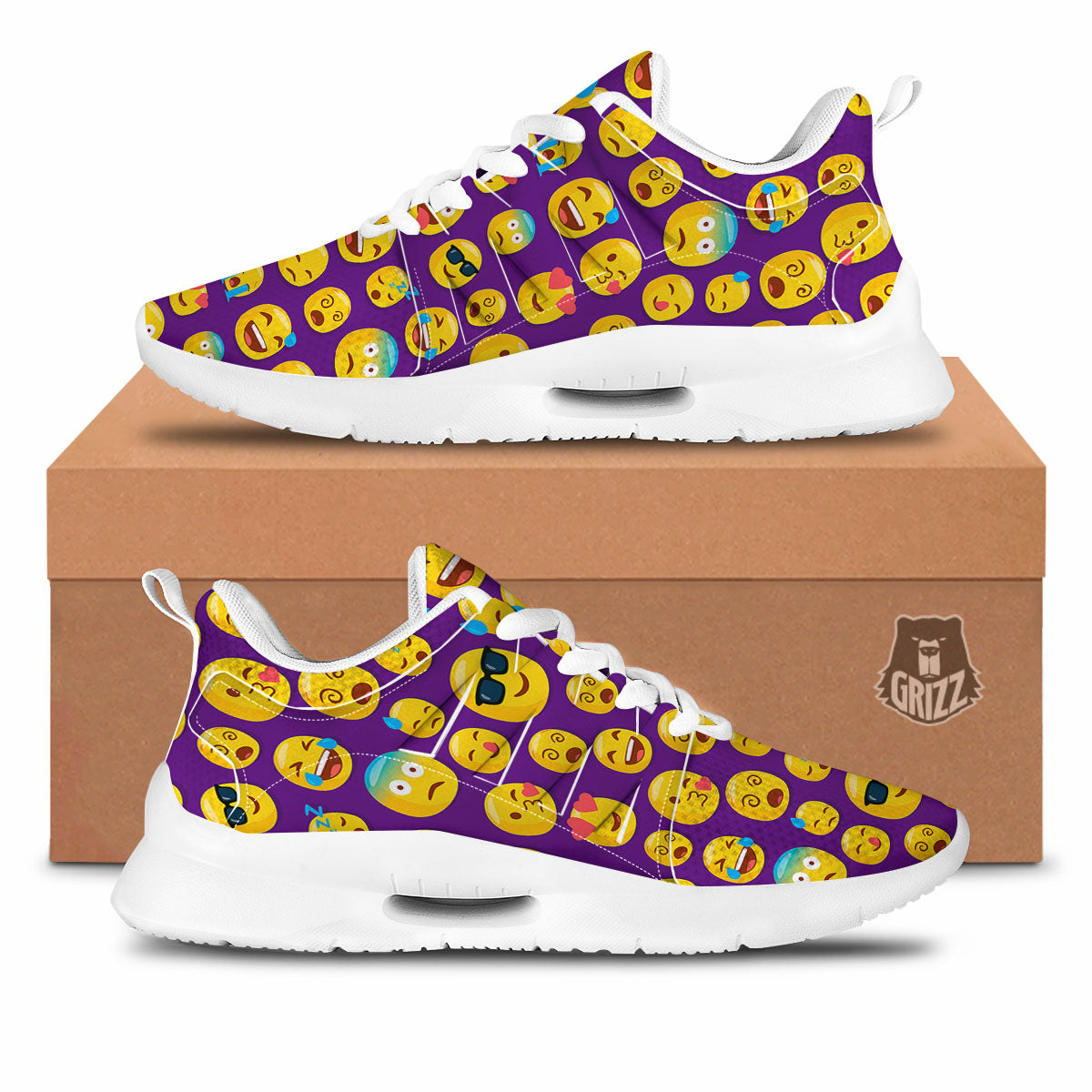 Emoji Purple Print Pattern Tennis Shoes-grizzshop