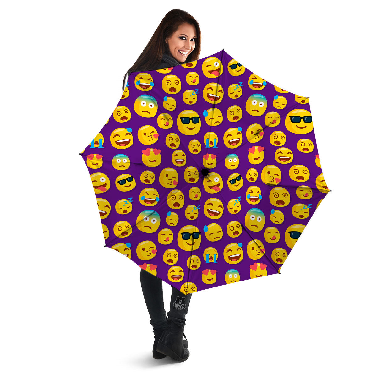 Emoji Purple Print Pattern Umbrella-grizzshop