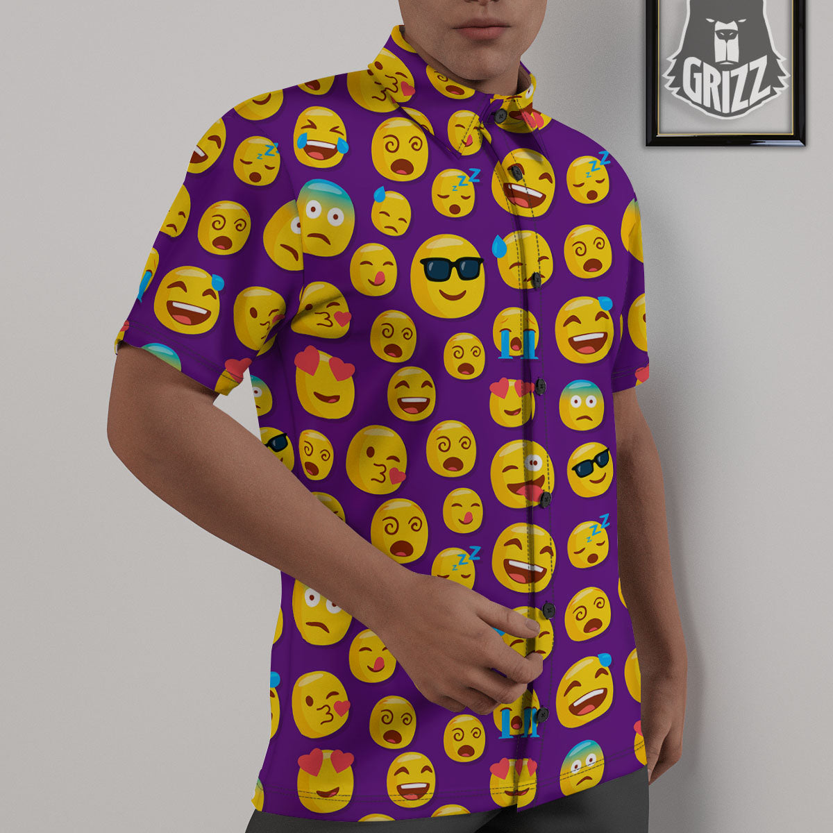 Emoji Purple Print Pattern Untucked Shirts-grizzshop