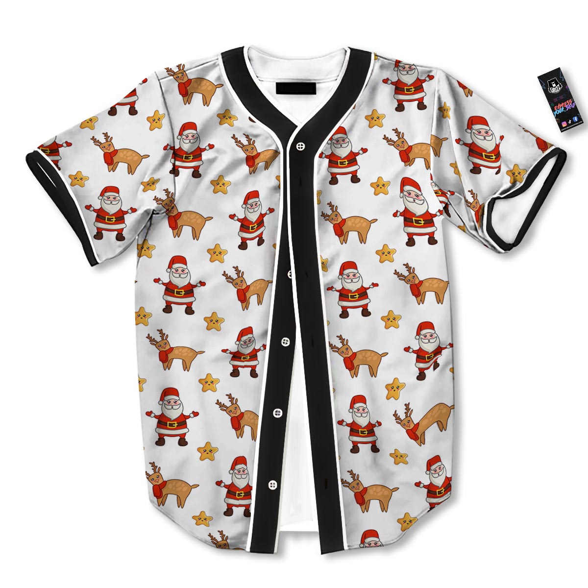 Emoji Reindeer And Santa Claus Print Pattern Baseball Jersey-grizzshop