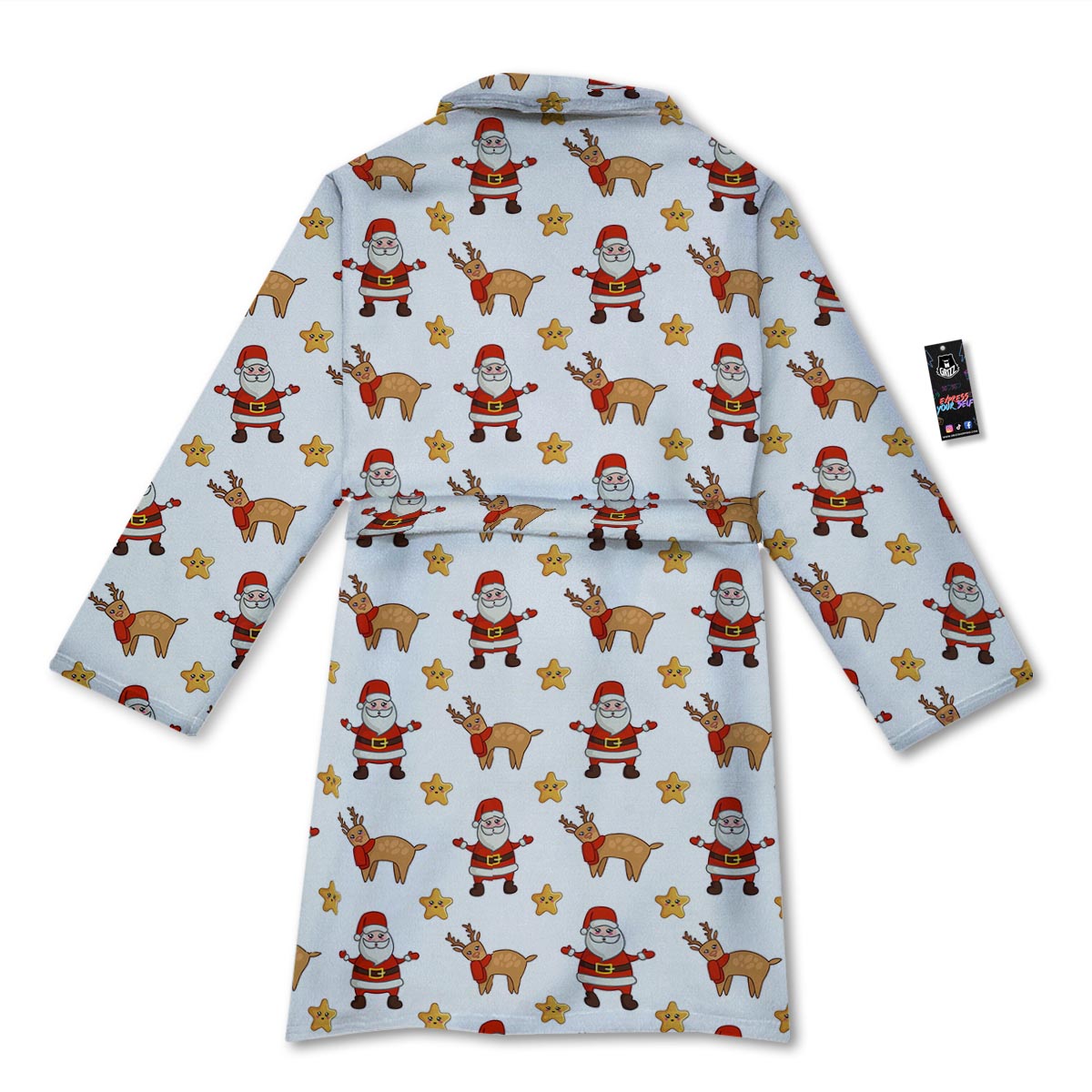 Emoji Reindeer And Santa Claus Print Pattern Bathrobe-grizzshop