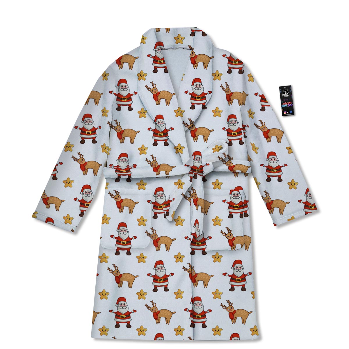 Emoji Reindeer And Santa Claus Print Pattern Bathrobe-grizzshop
