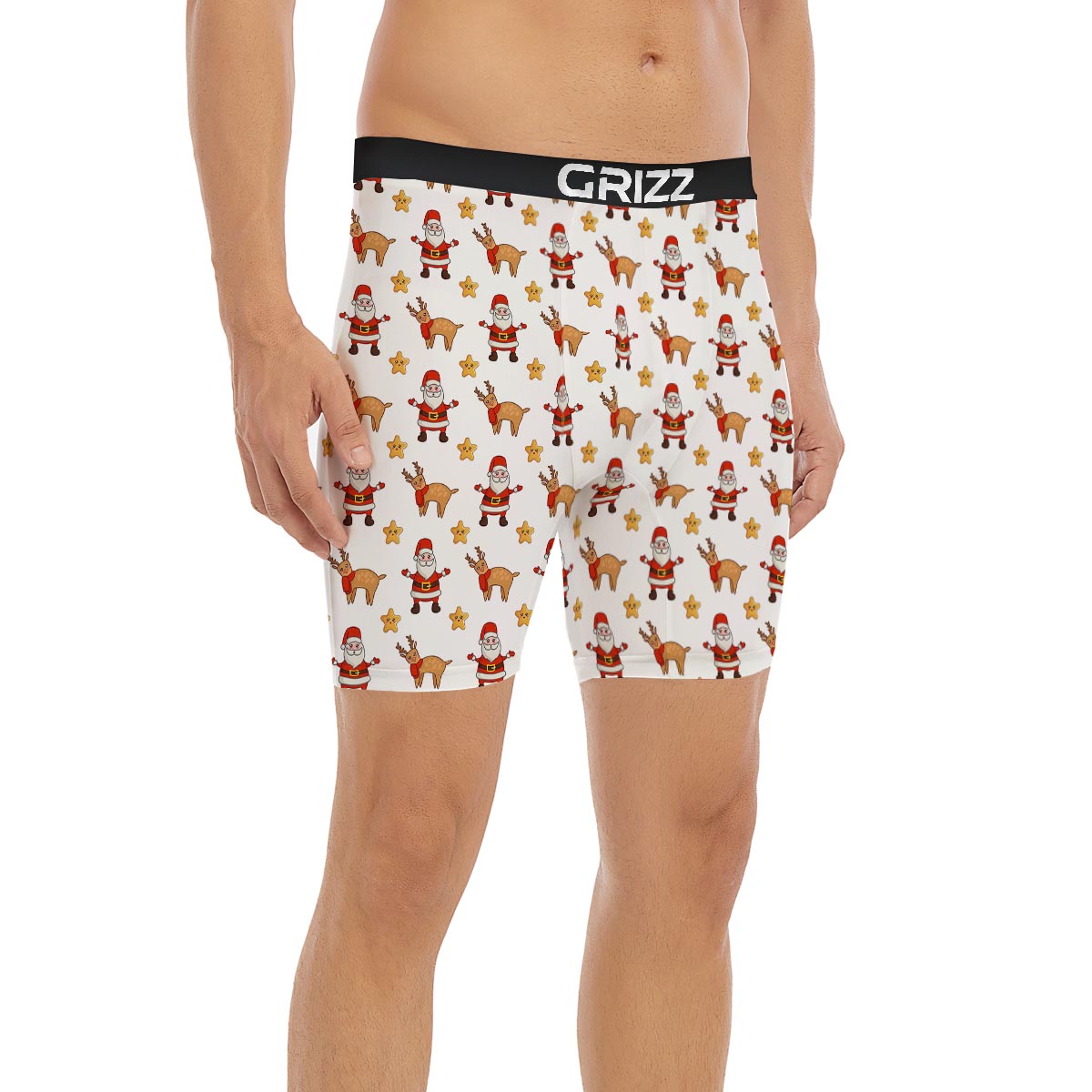 Emoji Reindeer And Santa Claus Print Pattern Boxer Briefs-grizzshop