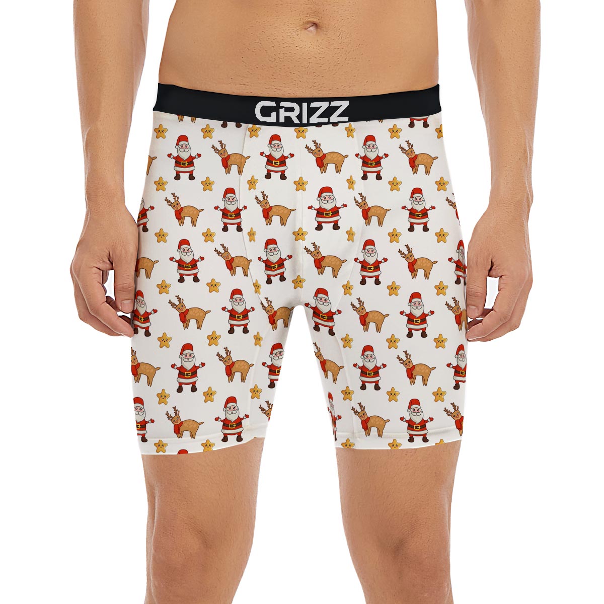 Emoji Reindeer And Santa Claus Print Pattern Boxer Briefs-grizzshop