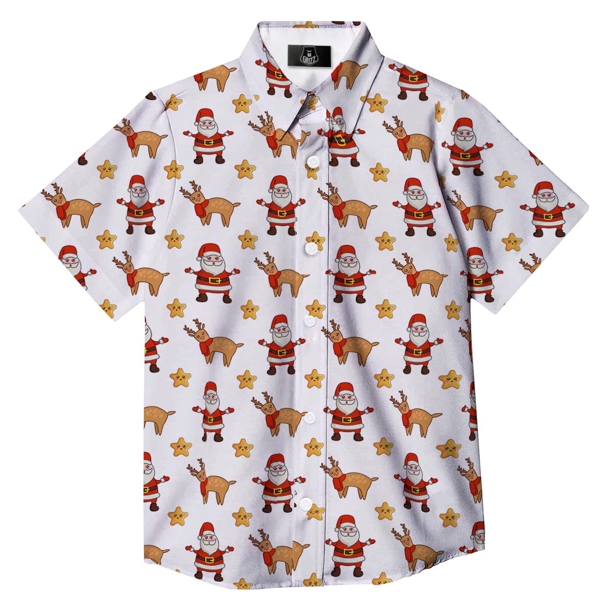 Emoji Reindeer And Santa Claus Print Pattern Button Up Shirt-grizzshop